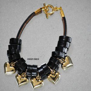 Leather Stainless Steel Bracelet, Yellow Gold